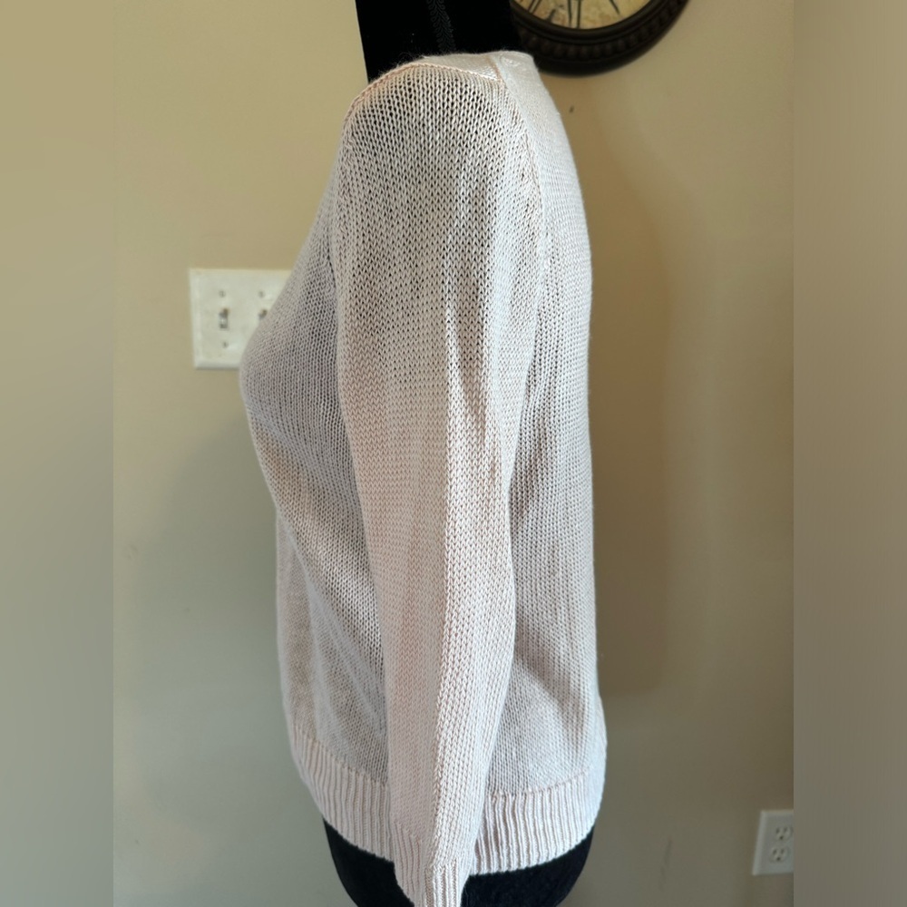 Talbots sz S Petite all linen knit pale blush cardigan - Picture 3 of 5